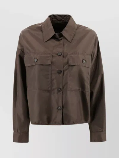 Weekend Max Mara Collared Crop Shirt With Chest Pockets And Long Sleeves In Brown
