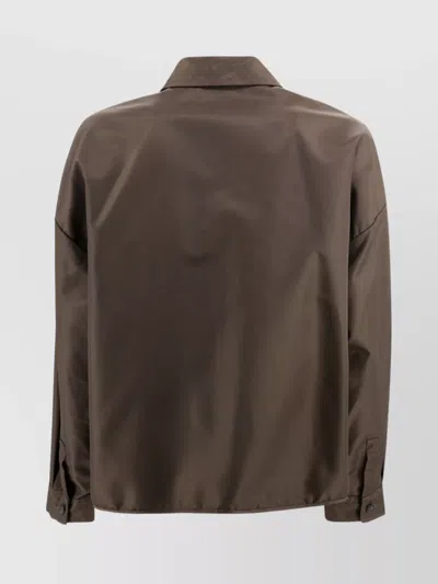 Weekend Max Mara Collared Crop Shirt With Chest Pockets And Long Sleeves In Brown