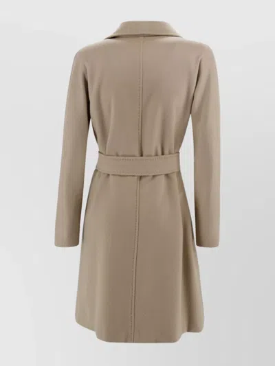 S Max Mara Waist Belted Long Sleeve Coat Lapel Pocket In Brown