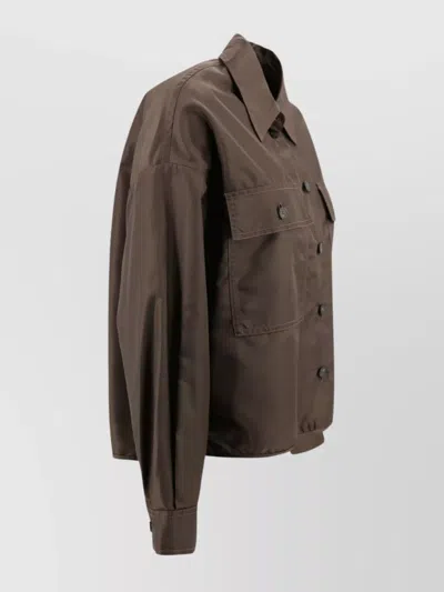 Weekend Max Mara Collared Crop Shirt With Chest Pockets And Long Sleeves In Brown