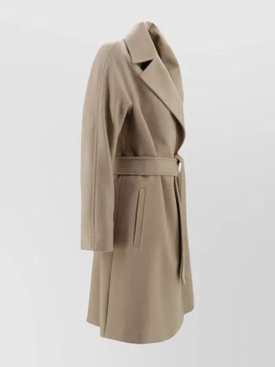 S Max Mara Waist Belted Long Sleeve Coat Lapel Pocket In Brown