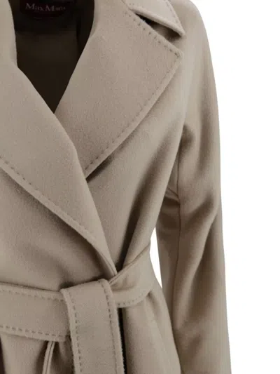 S Max Mara Waist Belted Long Sleeve Coat Lapel Pocket In Brown