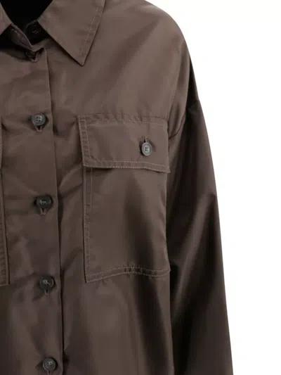 Weekend Max Mara Collared Crop Shirt With Chest Pockets And Long Sleeves In Brown