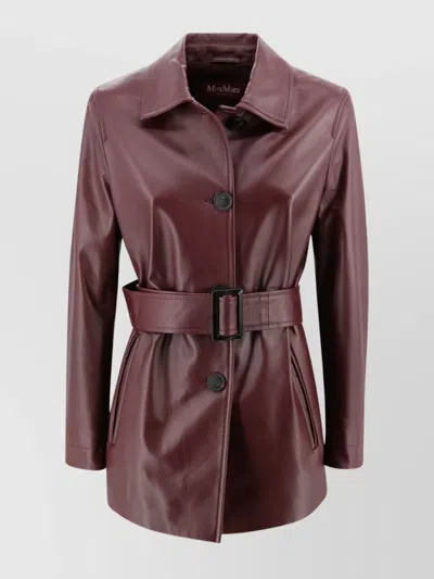 S Max Mara Waist Belted Lapel Sleeve Pocket Jacket In Brown