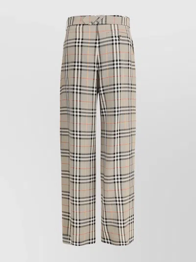 Burberry Archive Check Silk Blend Trousers In Gray