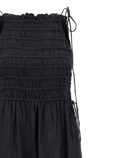 Ganni 'tie Drawstring Smocked Tiered Sleeveless Skirt' In Black