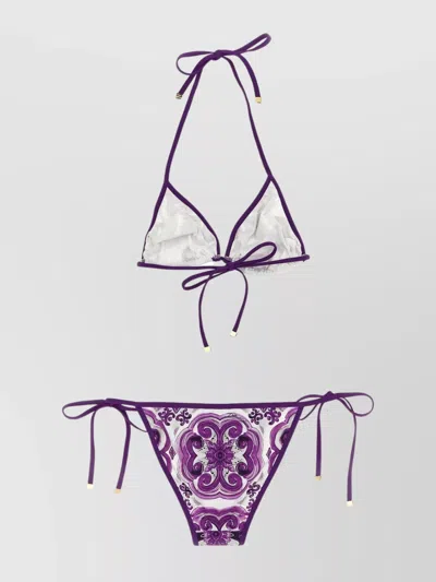 Dolce & Gabbana Tie-side Halter Neck Bikini With Gold-tone Hardware In Purple