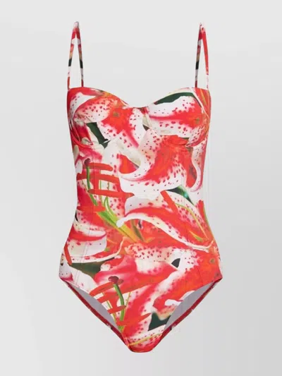 Tory Burch Floral Print One Piece Swimsuit In Orange