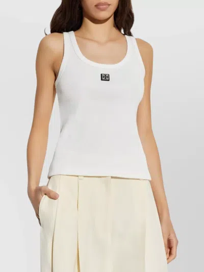 Tory Burch White Sleeveless Top With Round Neck And Logo Embroidery On The Front In Cotton Woman