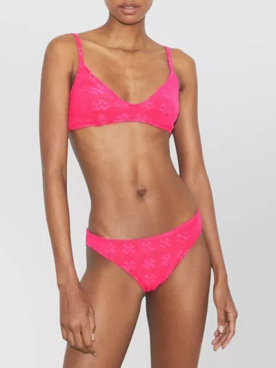 Tory Burch Textured Fabric Bikini Bottom With Adjustable Straps In Pink