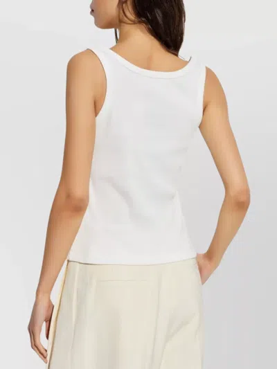 Tory Burch White Sleeveless Top With Round Neck And Logo Embroidery On The Front In Cotton Woman
