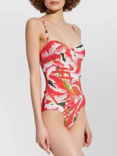 Tory Burch Floral Print One Piece Swimsuit In Orange