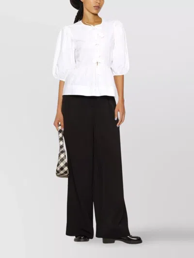 Ganni Crewneck Cotton Peplum Top Flounces In White