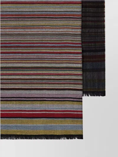 Paul Smith Frayed Edge Striped Pattern Wraparound Scarf