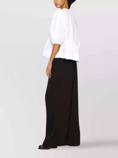 Ganni Crewneck Cotton Peplum Top Flounces In White