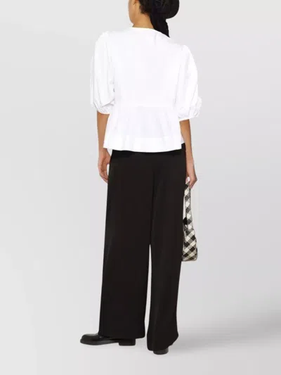 Ganni Crewneck Cotton Peplum Top Flounces In White