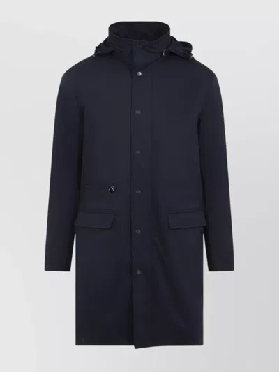 Kiton Polyester Coat With Standing Collar And Hidden Hood In Black