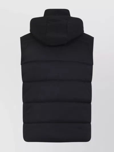 Kiton Hooded Quilted Jacket With Material Blend In Black