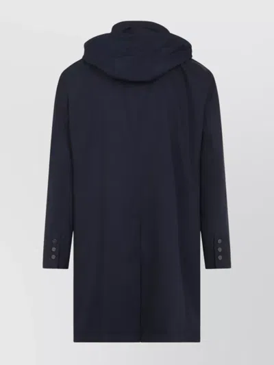 Kiton Polyester Coat With Standing Collar And Hidden Hood In Black