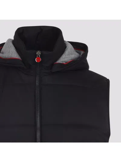 Kiton Hooded Quilted Jacket With Material Blend In Black