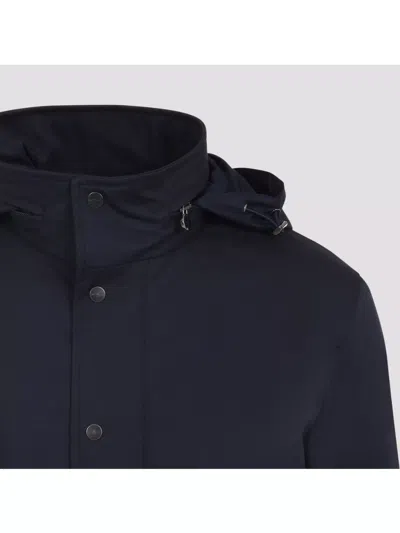 Kiton Polyester Coat With Standing Collar And Hidden Hood In Black