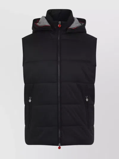 Kiton Hooded Quilted Jacket With Material Blend In Black