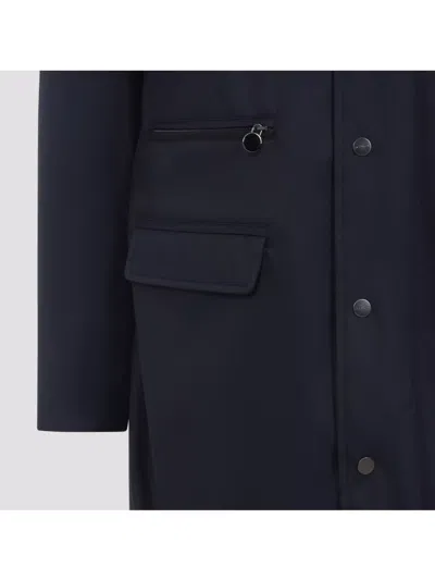 Kiton Polyester Coat With Standing Collar And Hidden Hood In Black