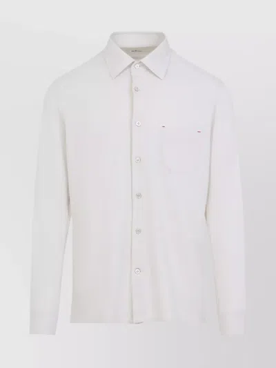 Kiton Grey Button-down Collar Shirt With Front Pocket In White