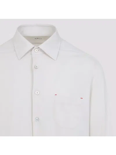 Kiton Grey Button-down Collar Shirt With Front Pocket In White