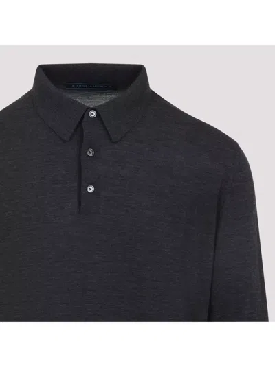 Kiton Long-sleeved Knitted Polo Shirt In Gray