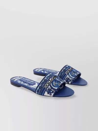 Dolce & Gabbana Embroidered Strap Flat Sandals With Patterned Sole
