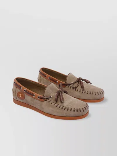 Valentino Suede Loafers With Metal Eyelets And Moccasin Stitching In Multi