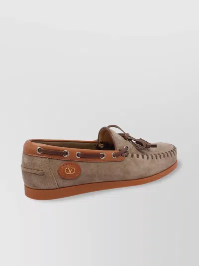 Valentino Suede Loafers With Metal Eyelets And Moccasin Stitching In Multi