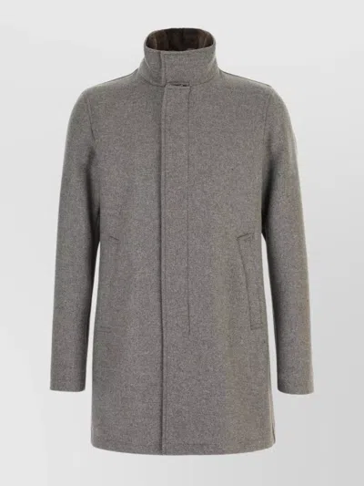 Herno Padded Coat With Front Pockets And High Collar In Gray