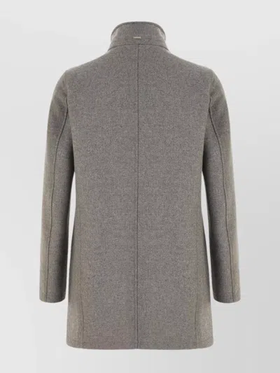 Herno Padded Coat With Front Pockets And High Collar In Gray