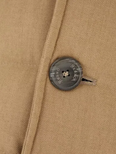 Herno Buttoned Double-breasted Notched Lapel Padded Coat In Brown