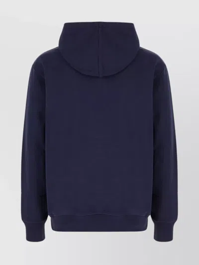 Balmain Hooded Sweatshirt With Kangaroo Pocket And Ribbed Finish In Blue