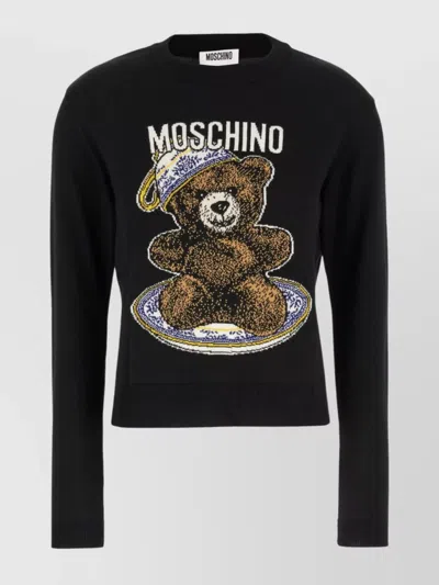 Moschino Teddy Bear-intarsia Crew-neck Sweater In Black