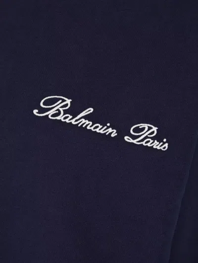 Balmain Hooded Sweatshirt With Kangaroo Pocket And Ribbed Finish In Blue