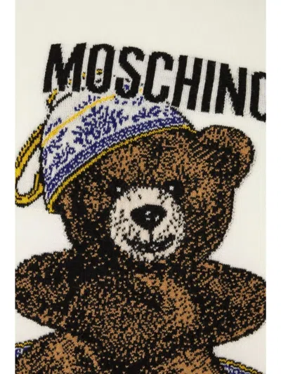 Moschino Knitwear With Graphic Print And Hood In Neutral