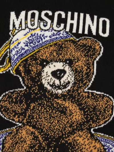 Moschino Teddy Bear-intarsia Crew-neck Sweater In Black
