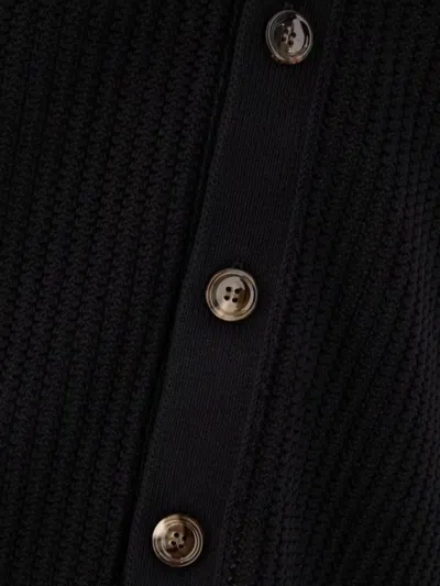 Gucci Crochet Cardigan With V Neck And Striped Hem In Black