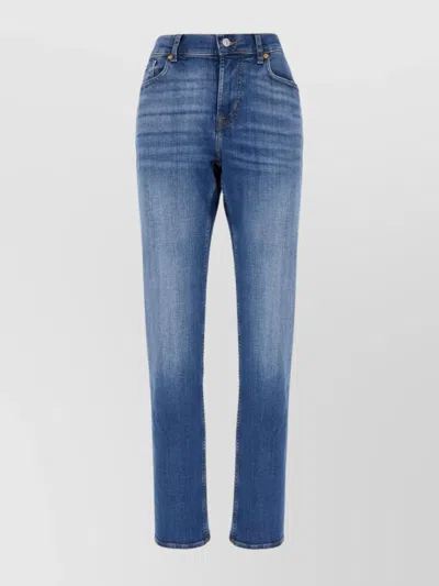 7 For All Mankind Denim Trousers Distressed Contrast Stitching In Blue