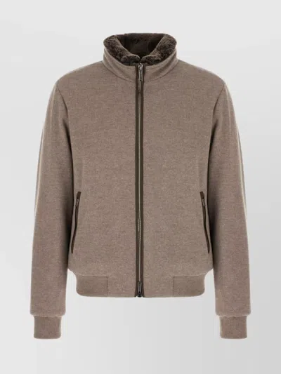 Moorer High Collar Ribbed Cuffs Side Pockets In Brown
