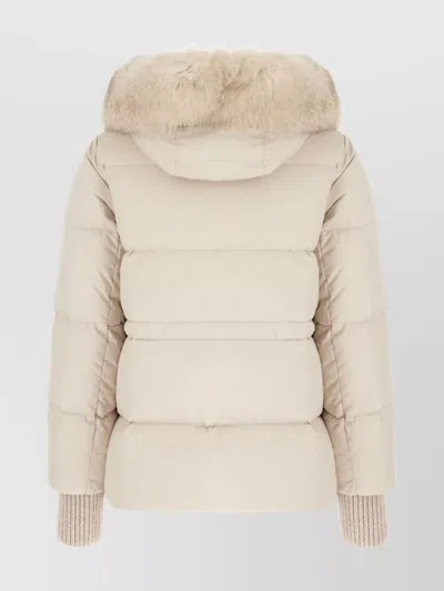Moorer Padded Coat With Fur Trim Hood In Neutral