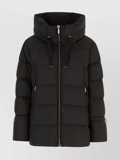 Moorer Quilted Coat Hood Drawstring Hem In Black