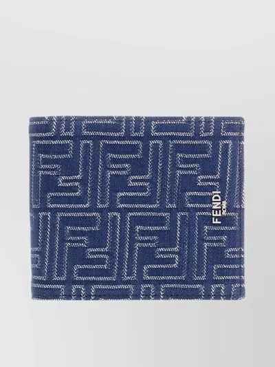 Fendi Fabric Embroidered Wallet Bifold Textured Finish