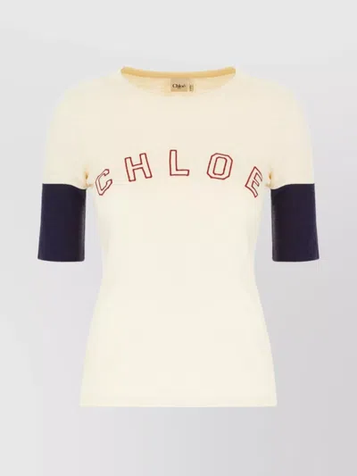 Chloé Logo Embroidered Heavy Cotton Wool T-shirt In Neutral