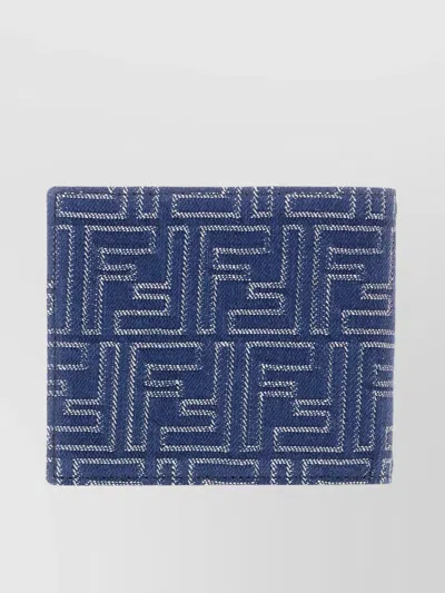 Fendi Fabric Embroidered Wallet Bifold Textured Finish