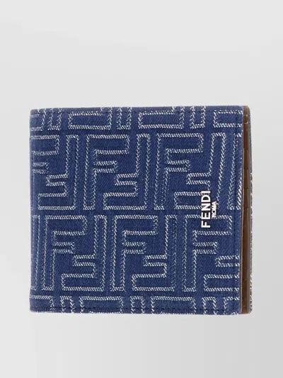 Fendi Fabric Embroidered Wallet Bifold Textured Finish